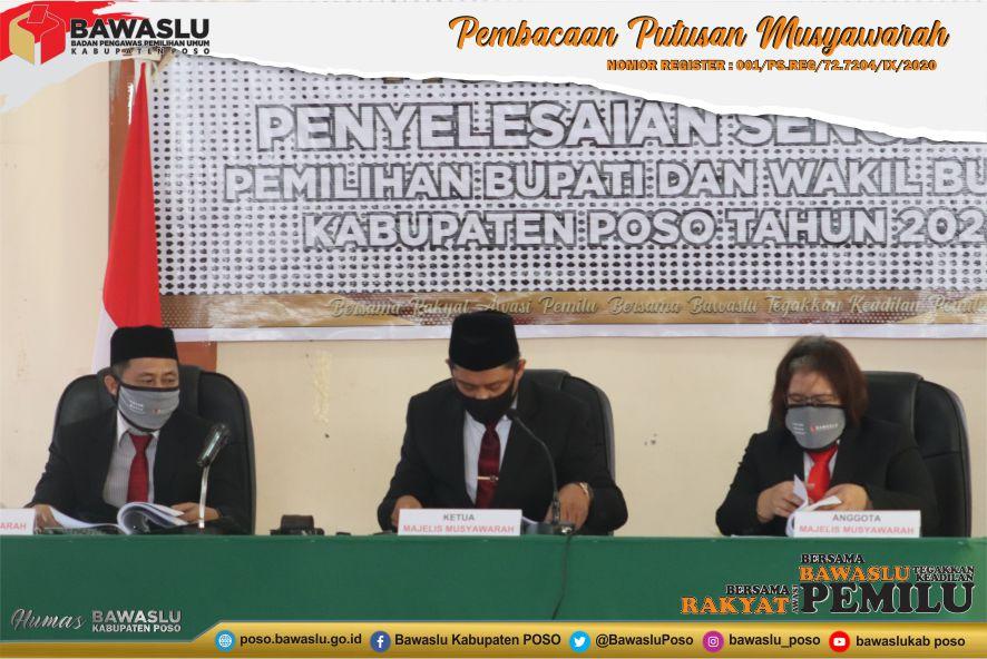 BAWASLU KABUPATEN POSO PUTUSKAN PERMOHONAN PEMOHON NO. REGISTER 001 DALAM MUSYAWARAH TERBUKA