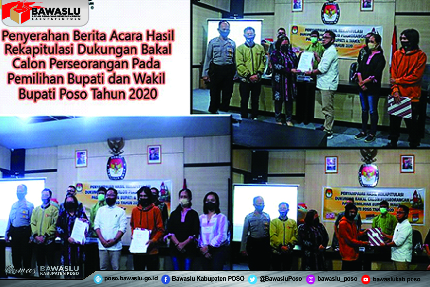 Bawaslu Kabupaten Poso Awasi Penyerahan Hasil Rekapitulasi Dukungan Bakal Calon Perseorangan