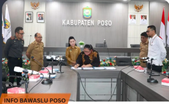 Bawaslu Poso Melakukan Penandatanganan Naskah Perjanjian Hibah Daerah bersama Pemerintah Daerah Kabupaten Poso untuk Pilkada serentak 2024